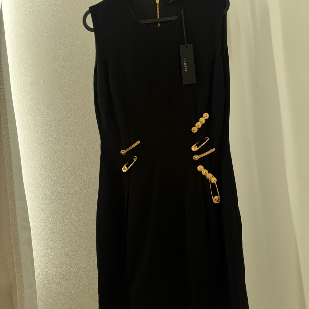 Versace Black Mini Dress with Gold Details